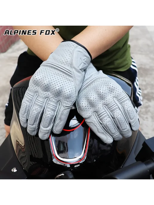 ALPINES FOX Перфорированные Кожаные Мотоперчатки В Ретро-стиле, Дышащие, черный, фото 3