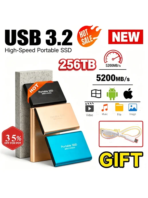 Портативный SSD 128TB Бежевый, 128 ТБ, фото 2