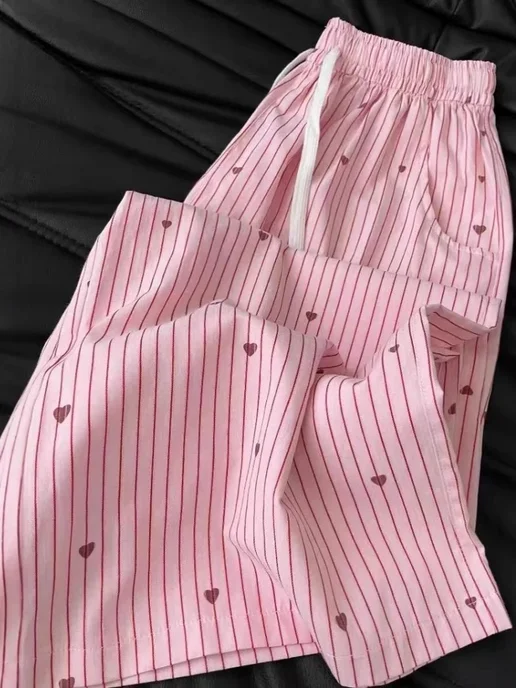 Mystflora Женские летние брюки в полоску Polyester, розовый