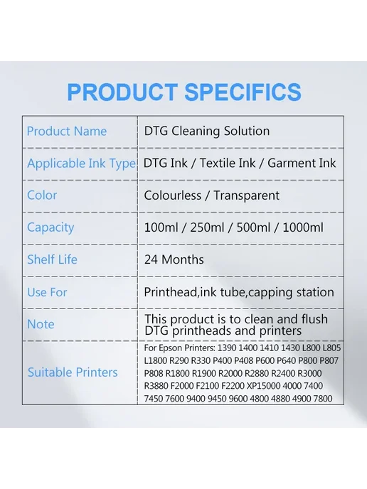 OCBESTJET Жидкость для очистки печатающих головок DTG 500ML, 500ML, фото 7