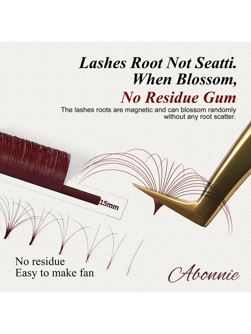 ABONNIE ресницы Easy Fanning C 0,07 мм MIX 8-15 Wine Red, красный, фото 6