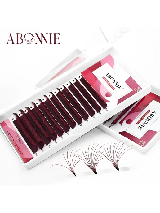 ABONNIE ресницы Easy Fanning C 0,07 мм MIX 8-15 Wine Red, красный, фото 7