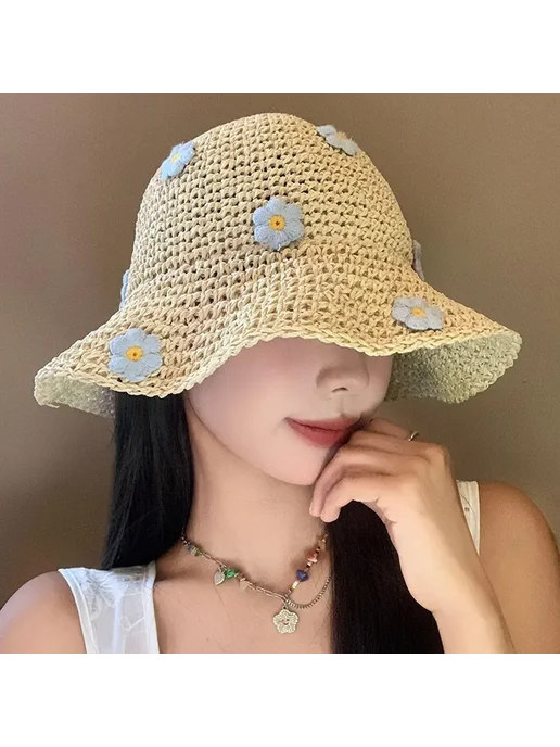 Нет бренда Соломенная панама для женщин Beige, бежевый