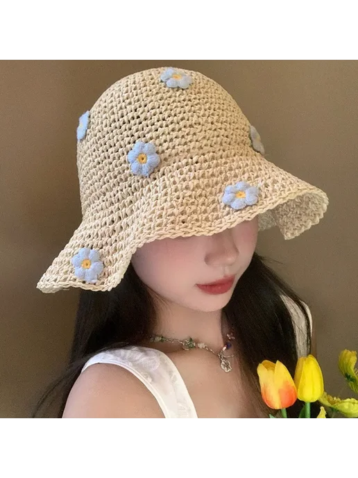 Нет бренда Соломенная панама для женщин Beige, бежевый, фото 2