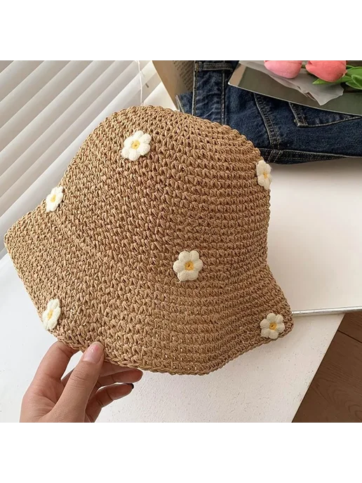 Нет бренда Соломенная панама для женщин Beige, бежевый, фото 3