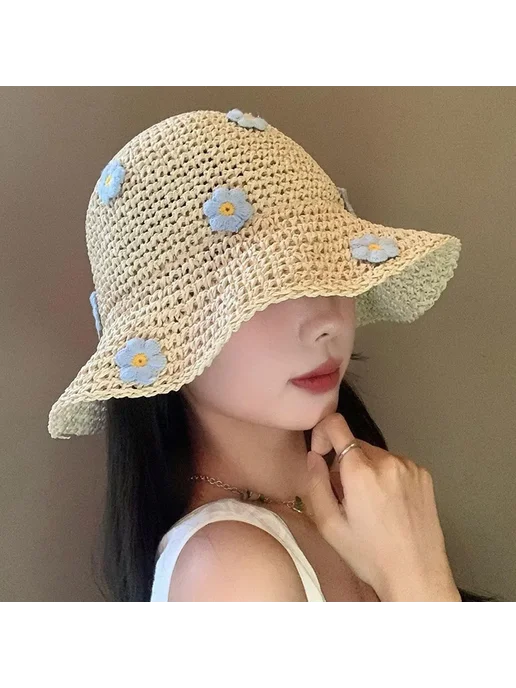 Нет бренда Соломенная панама для женщин Beige, бежевый, фото 4
