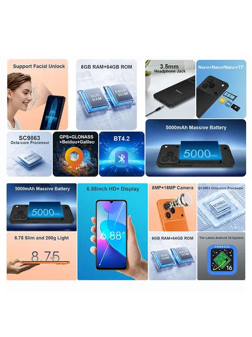 Смартфон HOTWAV Invens Note 17P Add 4/64 ГБ, оранжевый, фото 6