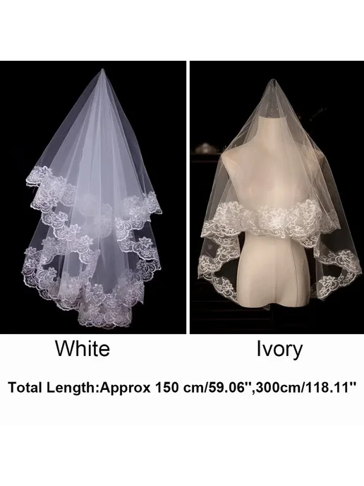 Нет бренда Свадебная вуаль из полиэстера с кружевом White 300cm, белый, фото 7