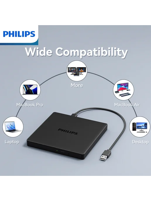 PHILIPS Портативный Внешний Оптический Привод USB С Функцией, вариант, фото 6