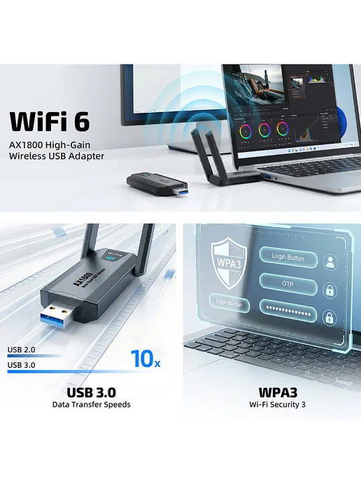 Беспроводной USB 3.0 адаптер Wi-Fi 1800М для быстрого соедин, 1800 м