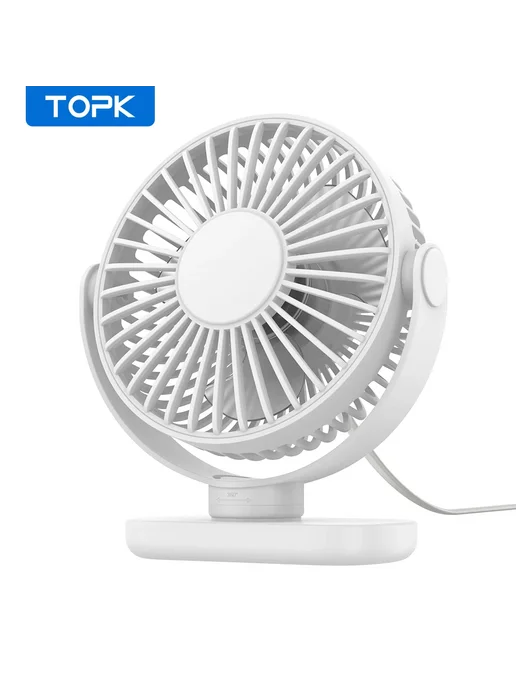 TOPK Портативный USB-вентилятор 3 скоростей Белый, White, белый