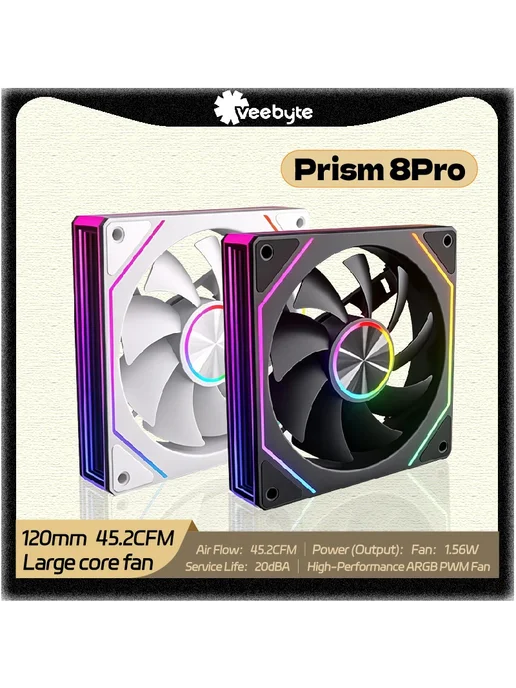 Нет бренда Вентилятор PRISM 8PRO A-RGB Black Reverse 3PCS, 5 шт, фото 2
