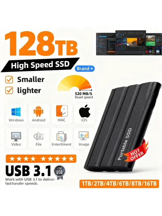 Портативный SSD Samsung 128TB Golden, 128 ТБ, фото 2