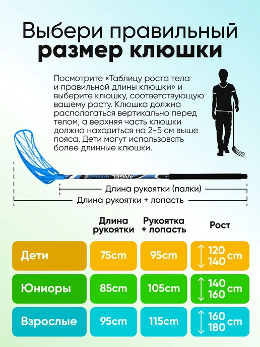 Клюшка для флорбола, Левый хват, длина 115 см, 115 см, фото 2