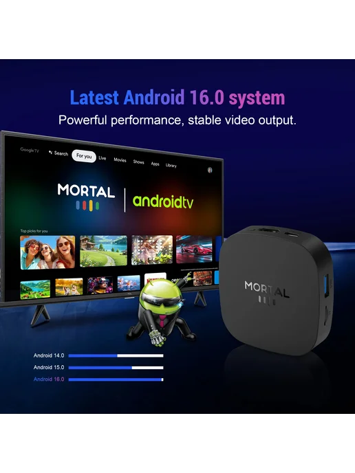 MORTAL ТВ-приставка T1+ 8K HD 2025 На Android 16.0 С Четырехъядерны, синий, фото 3
