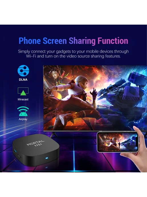 MORTAL ТВ-приставка T1+ 8K HD 2025 На Android 16.0 С Четырехъядерны, синий, фото 7