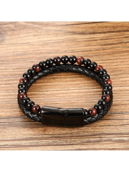 jiangmingao Мужской браслет-цепочка из камня black 22 см, черный, фото 5