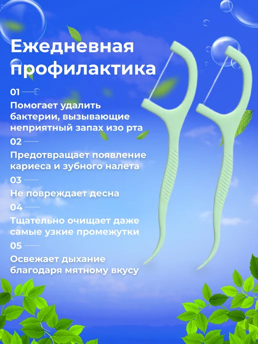 Зубная нить,100 шт,мятных флоссеров, 100 шт, фото 3