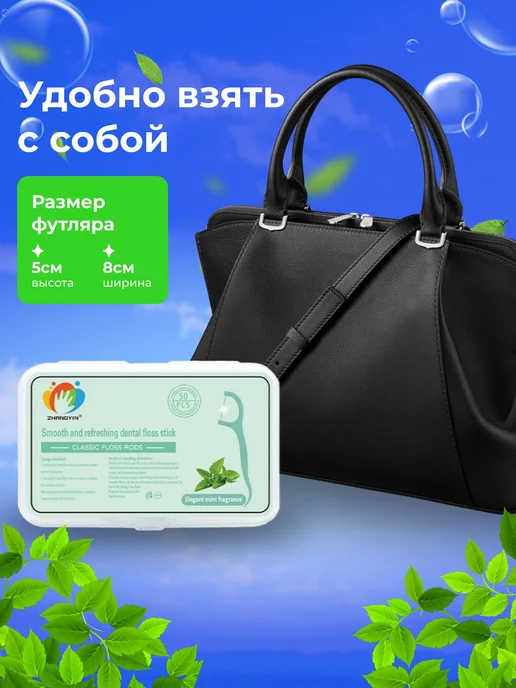 Зубная нить,100 шт,мятных флоссеров, 100 шт, фото 5