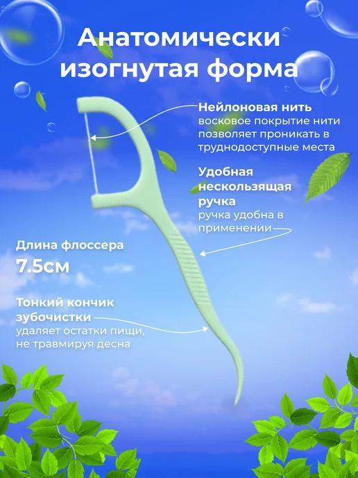 Зубная нить,100 шт,мятных флоссеров, 100 шт, фото 7