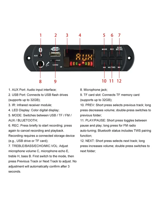 Diymore Модуль декодирования MP3 Bluetooth 5.3 D189BT B, Декодер Цвет A, фото 6