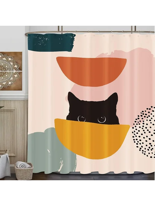 Нет бренда Занавеска для душа Abstract Cat, цвет 3282SD, вариант, фото 3