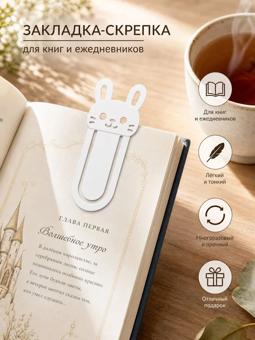 Закладка для книг и ежедневников Милый кролик, белый, фото 3