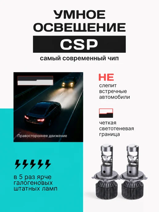 ZMB H4 led Лампа автомобильная светодиодная Н4 лед мини линзы, 2 шт, фото 4