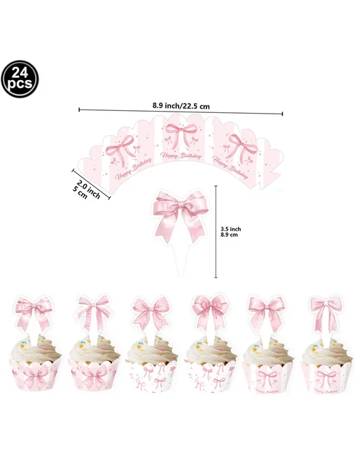 Нет бренда Вкладыши для кексов с бантом, Cake set A, розовый
