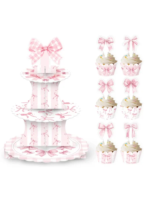 Нет бренда Вкладыши для кексов с бантом, Cake set A, розовый, фото 5