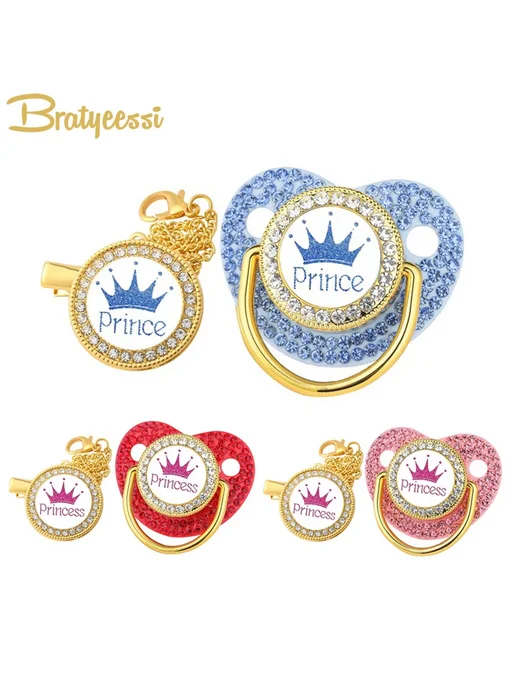 Bratyeessi Розовая силиконовая соска-пустышка с цепочкой "Princess", розовый, фото 2