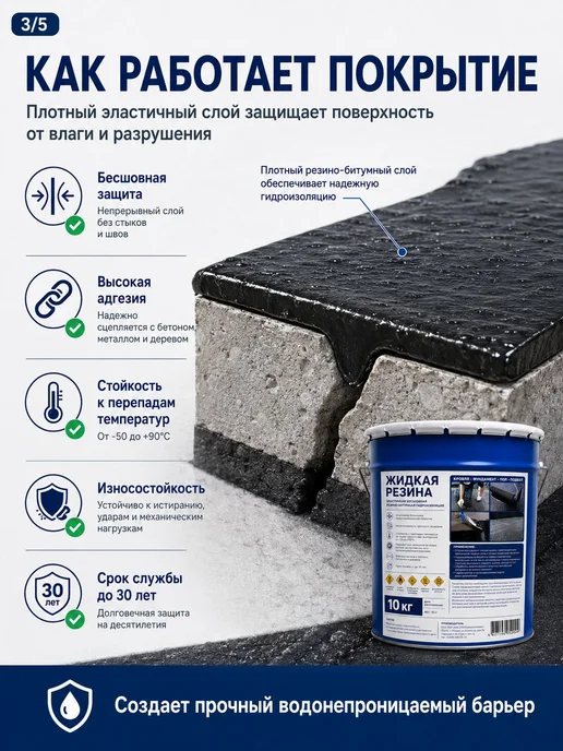 Жидкая резина гидроизоляционная 10 кг, битумная мастика для, 10 кг, фото 3