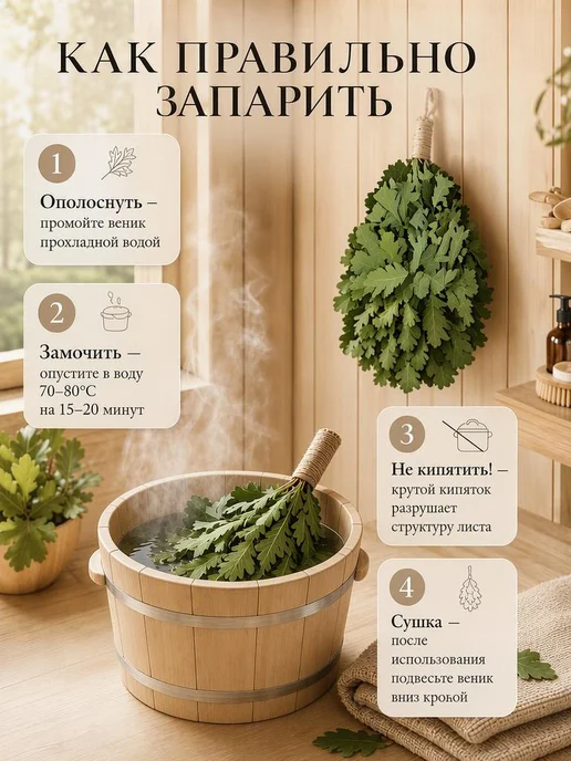 Relax Home Веник для бани дубовый 6 штук набор, 6, фото 8