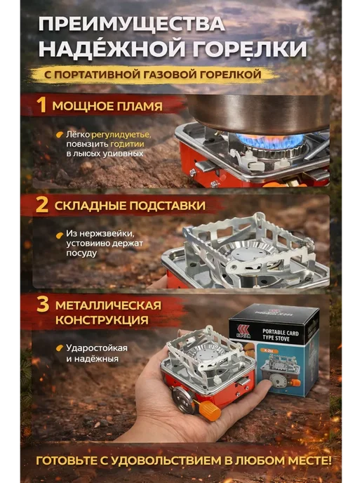 АРТЛЕКС Портативная плитка горелка туристическая складная, вариант, фото 4