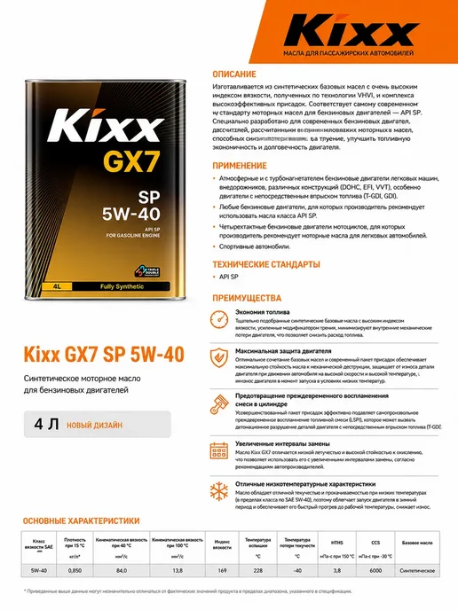KIXX Моторное масло 5W40 G1 SP 4л (Кикс GX7 NEW), 4 л, фото 3