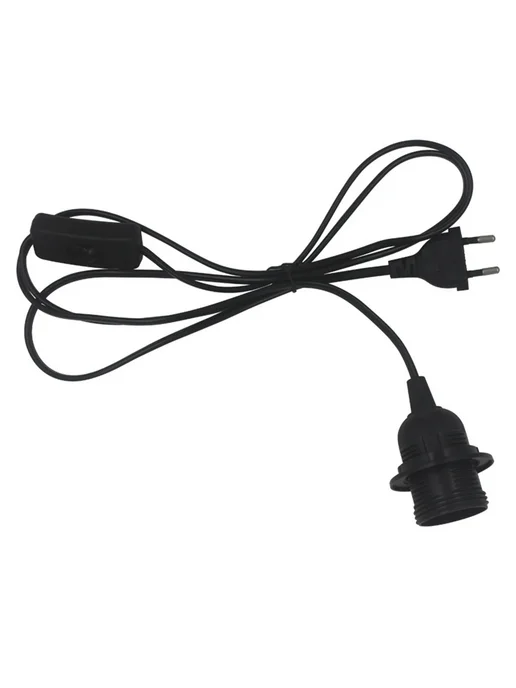 Ligghig Черный кабель для лампы E27 с выключателем, 1.8 м, EU Plug, 1,8 м