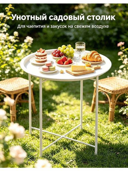 Стол белый уличный для сада, террасы и дачи, белый, фото 6