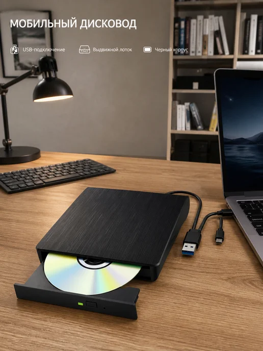 Внешний оптический привод с двумя USB-кабелями, вариант