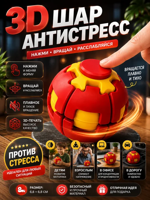 Игрушка антистресс 3D шар, красный