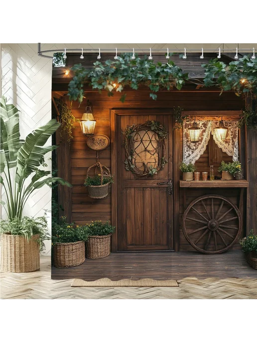 Нет бренда Занавеска для душа Country retro Wooden house 12973SM, вариант, фото 2