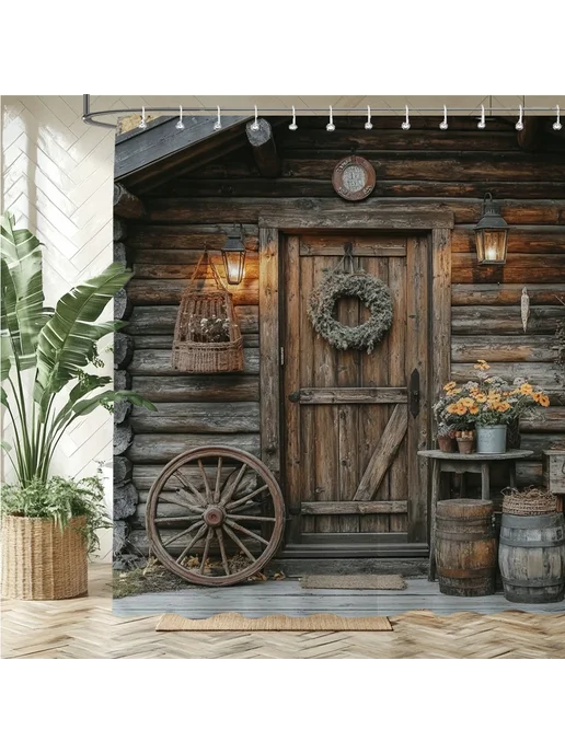 Нет бренда Занавеска для душа Country retro Wooden house 12973SM, вариант, фото 3