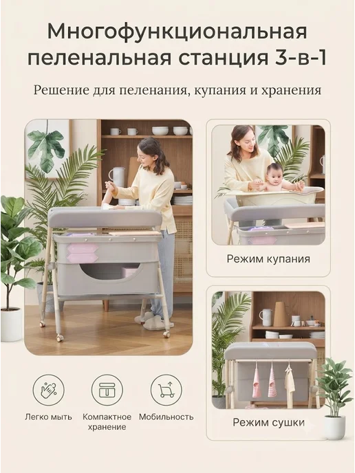 Nurtu Пеленальный столик складной на колесах детский для новорожд, вариант, фото 3