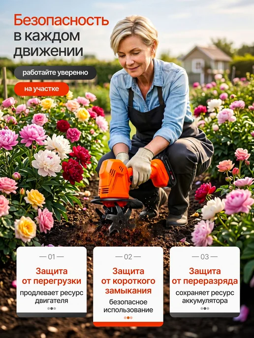 Культиватор аккумуляторный садовый ручной, черный, фото 7