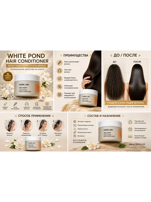 Кондиционер для волос KARELAN White Pond Hair Conditioner, белый, фото 4