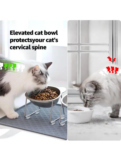 Нет бренда Приподнятая миска для кошек из нержавеющей стали 1pc Bowl, белый, фото 3
