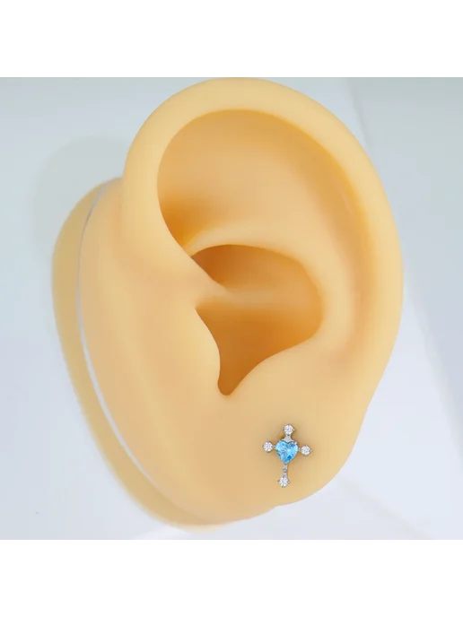 RAYAHJ Серьги-крестики из титана 16G с сердечком из циркония, 16 г, фото 5