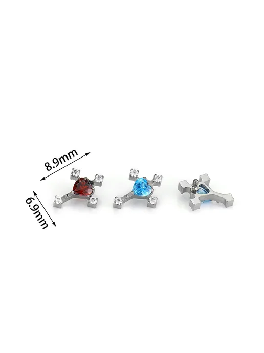 RAYAHJ Серьги-крестики из титана 16G с сердечком из циркония, 16 г, фото 6