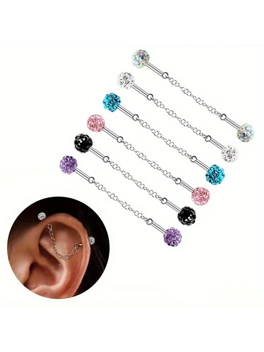 Нет бренда Промышленная штанга для пирсинга, Light Blue CZ, голубой, фото 3