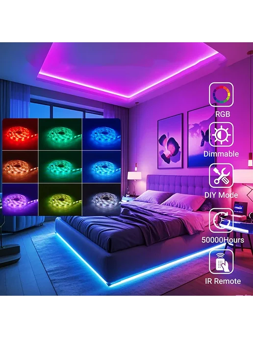 NIMIMOON RGB лента светодиодная Bluetooth 5V USB, 5M, вариант, фото 4