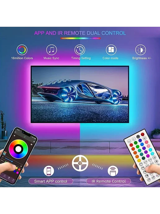 NIMIMOON RGB лента светодиодная Bluetooth 5V USB, 5M, вариант, фото 6